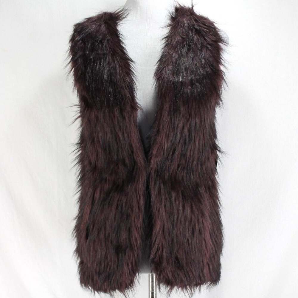 Sebby Collection Faux Fur Vest Womens Size M Burgundy Sweater Knit Back Mob Wife